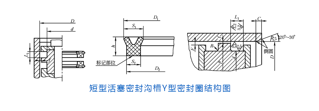 短型L1活塞密封溝槽Y型密封圈結(jié)構(gòu)圖