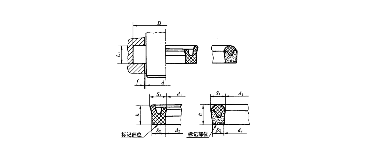 中型活塞桿密封溝槽Y型密封圈及蕾形密封圈型式結(jié)構(gòu)圖