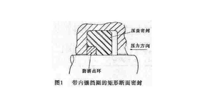帶內(nèi)鑲檔因的矩形斷面的密封件結(jié)構(gòu)圖1