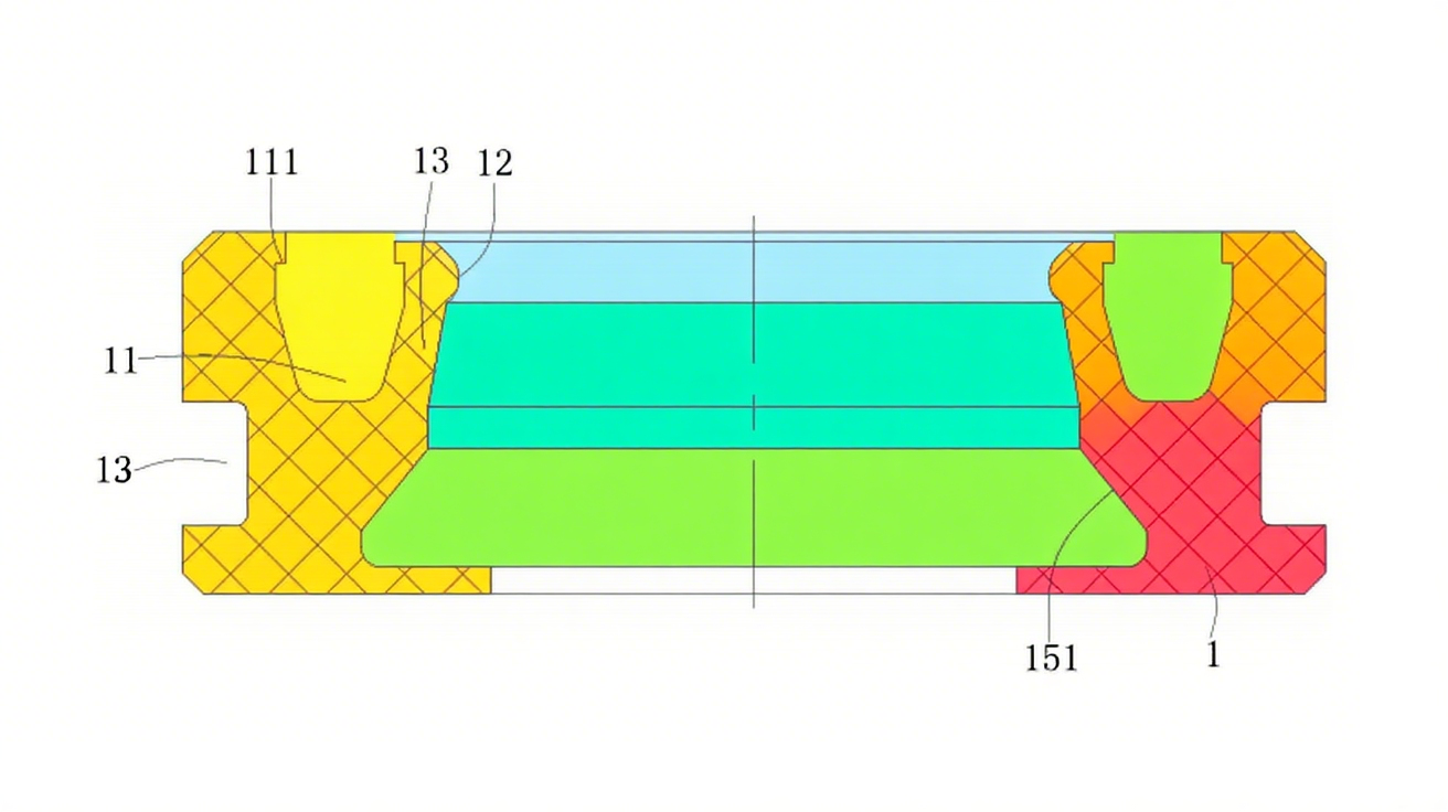 一種HA型彈簧組合油封結(jié)構(gòu)圖3圖3（車制剖視圖）：呈現(xiàn)增壓槽斜面（151）與副油封臂（14）的彎曲角度，驗證“向外傾斜-向內(nèi)彎曲”的獨特結(jié)構(gòu)。